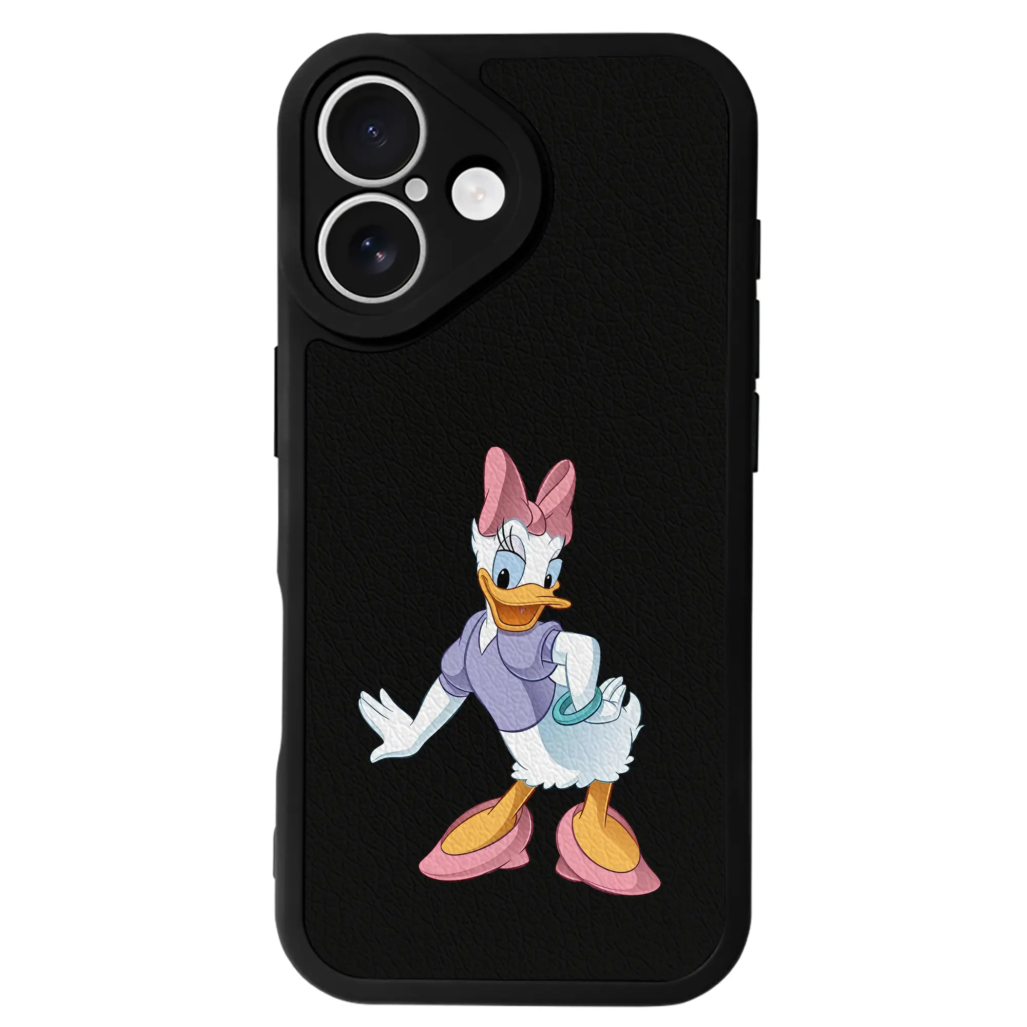 ミッキーマウス（Mickey Mouse） グッズ デイジーダック（Daisy Duck） - IPhone 16シリーズ対応 ・ シリコンスマホケース ・ レザー調 ・ 高精度フィット ・ 耐衝撃 ・ ワイヤレス充電対応 ・ 精密カット
